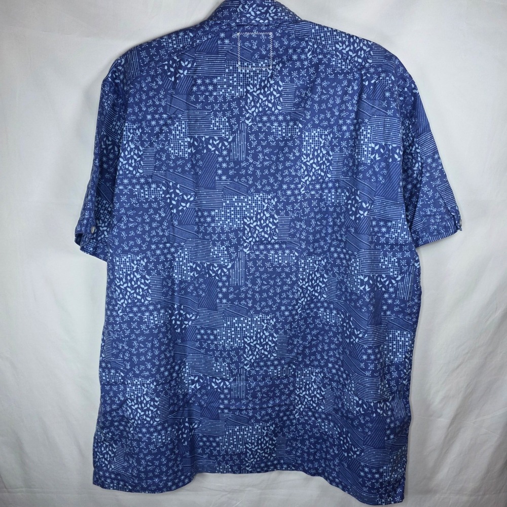 Tommy Bahama Shirt Mens Large Blue Floral Patchwork Silk Cotton Short Sleeve L - Picture 2 of 9